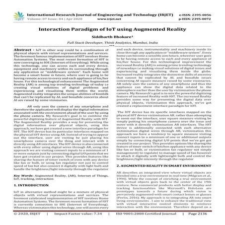 IRJET -  	  Interaction Paradigm of IoT using Augmented Reality