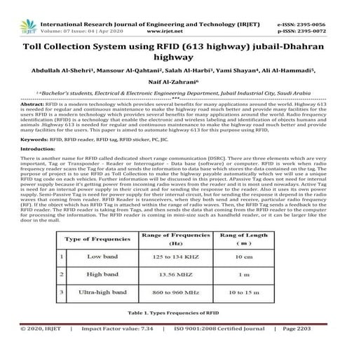 Project Report on automated toll tax collection system using rfid | PDF