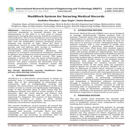 IRJET- MedBlock System for Securing Medical Records