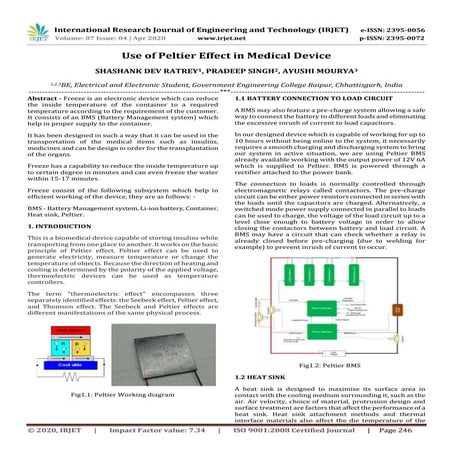 IRJET - Use of Peltier Effect in Medical Device