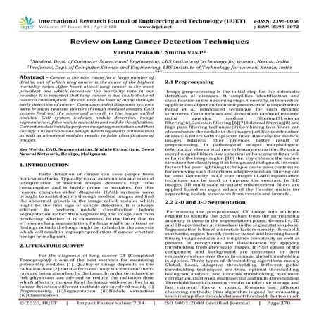 IRJET -  	  Review on Lung Cancer Detection Techniques