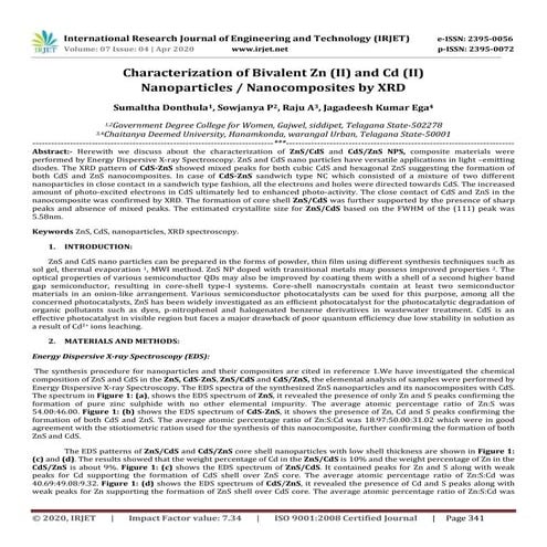 IRJET -  	  Characterization of Bivalent Zn (II) and Cd (II) Nanoparticles / ...