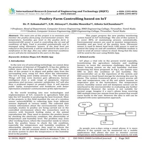 IRJET -  	  Poultry Farm Controlling based on IoT