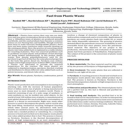 Project report of (biodiesel extraction from waste plastic) | PDF