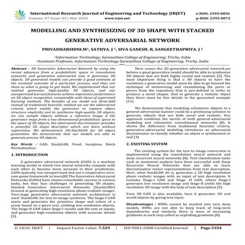 MODELLING AND SYNTHESIZING OF 3D SHAPE WITH STACKED GENERATIVE ADVERSARIAL NE...