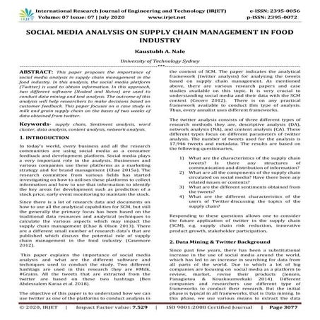 SOCIAL MEDIA ANALYSIS ON SUPPLY CHAIN MANAGEMENT IN FOOD INDUSTRY