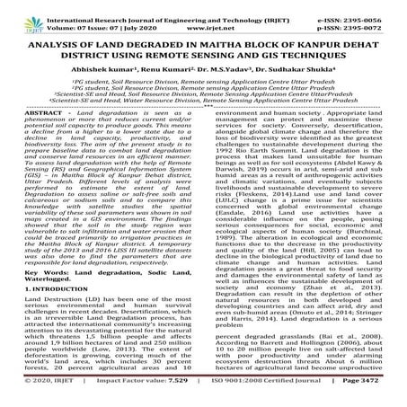IRJET - Analysis of Land Degraded in Maitha Block of Kanpur Dehat District us...