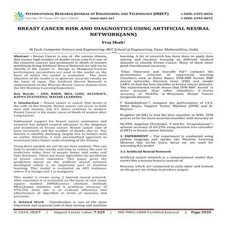 IRJET - Breast Cancer Risk and Diagnostics using Artificial Neural Network(ANN)
