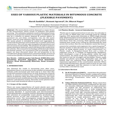 IRJET - Uses of Various Plastic Materials in Bitumious Concrete (Flexible Pav...
