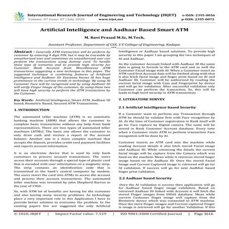 IRJET - Artificial Intelligence and Aadhaar Based Smart ATM