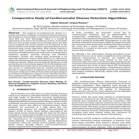 IRJET - Comparative Study of Cardiovascular Disease Detection Algorithms