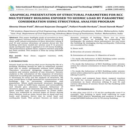 IRJET - Graphical Presentation of Structural Parameters for RCC Multistorey B...