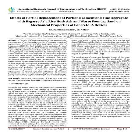 IRJET - Effects of Partial Replacement of Portland Cement and Fine Aggregate ...