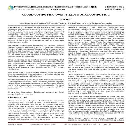 IRJET - Cloud Computing Over Traditional Computing