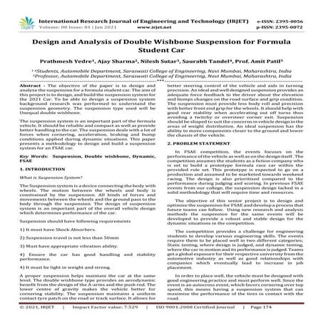 IRJET - Design and Analysis of Double Wishbone Suspension for Formula Student...