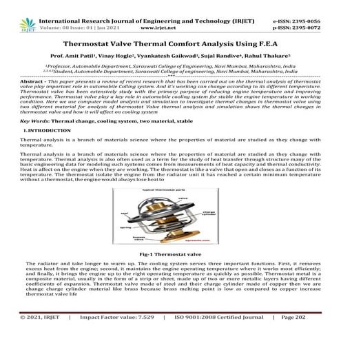 IRJET - Thermostat Valve Thermal Comfort Analysis using F.E.A