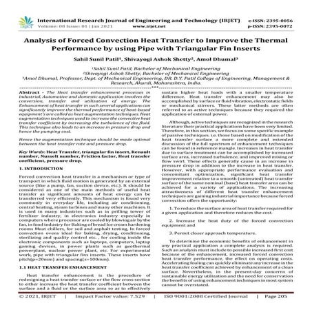 IRJET - Analysis of Forced Convection Heat Transfer to Improve the Thermal Pe...