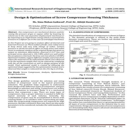 IRJET - Design & Optimization of Screw Compressor Housing Thickness