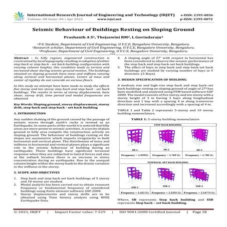 IRJET- Seismic Behaviour of Buildings Resting on Sloping Ground