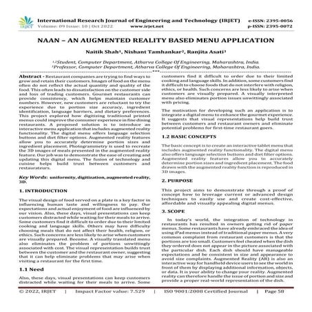 NAAN – AN AUGMENTED REALITY BASED MENU APPLICATION