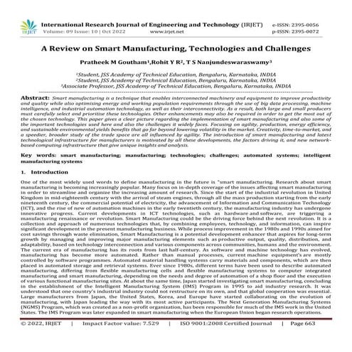 A Review on Smart Manufacturing, Technologies and Challenges