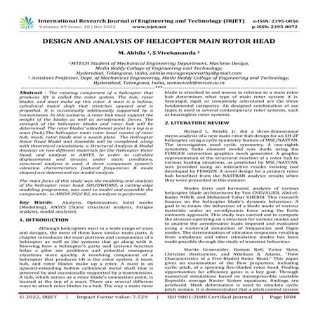 DESIGN AND ANALYSIS OF HELICOPTER MAIN ROTOR HEAD