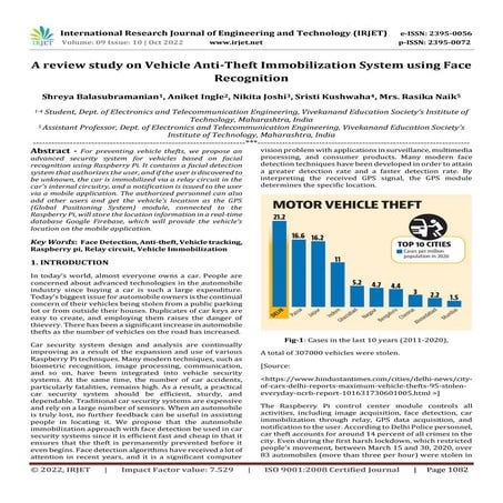 A review study on Vehicle Anti-Theft Immobilization System using Face Recogni...