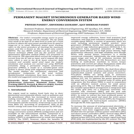 PERMANENT MAGNET SYNCHRONOUS GENERATOR BASED WIND ENERGY CONVERSION SYSTEM