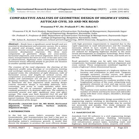 COMPARATIVE ANALYSIS OF GEOMETRIC DESIGN OF HIGHWAY USING AUTOCAD CIVIL 3D AN...