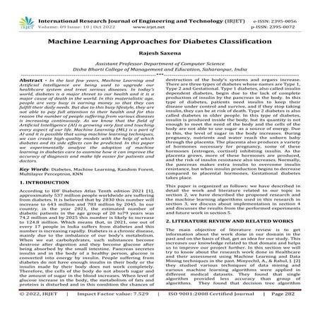 Machine Learning Approaches for Diabetes Classification