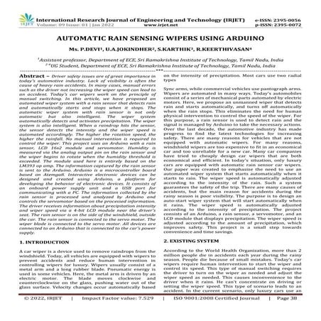 AUTOMATIC RAIN SENSING WIPERS USING ARDUINO