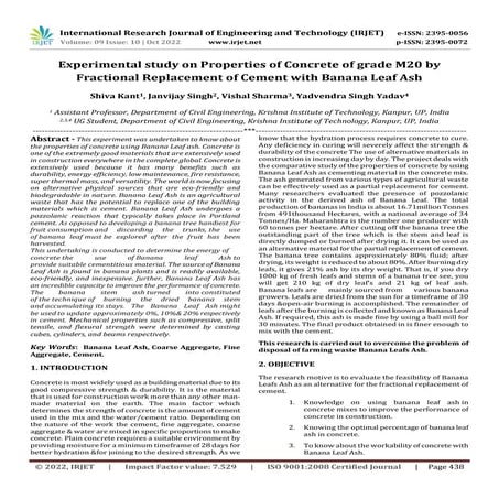 Experimental study on Properties of Concrete of grade M20 by Fractional ...