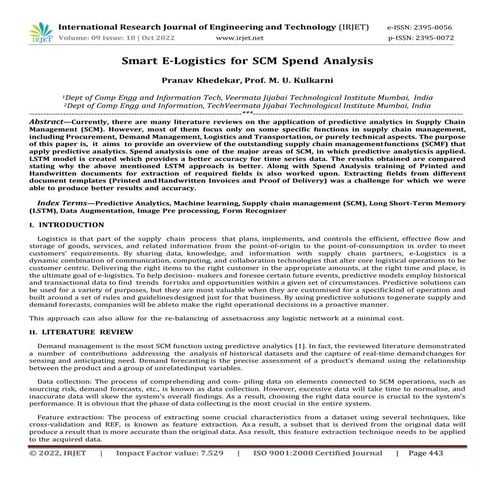 Smart E-Logistics for SCM Spend Analysis