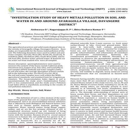 "INVESTIGATION STUDY OF HEAVY METALS POLLUTION IN SOIL AND WATER IN AND AROUN...