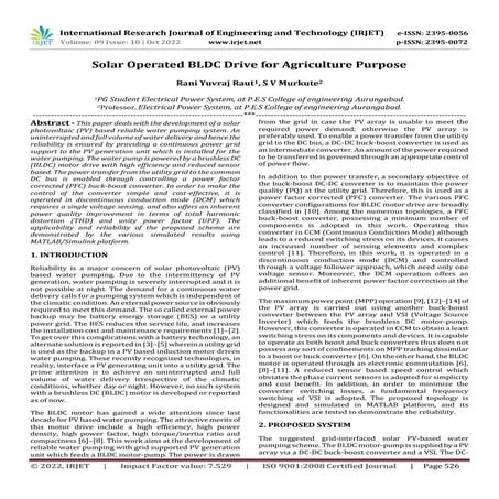 Solar Operated BLDC Drive for Agriculture Purpose