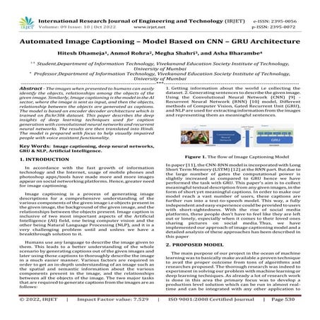 Automated Image Captioning – Model Based on CNN – GRU Architecture