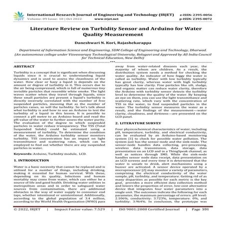Literature Review on Turbidity Sensor and Arduino for Water Quality Measurement