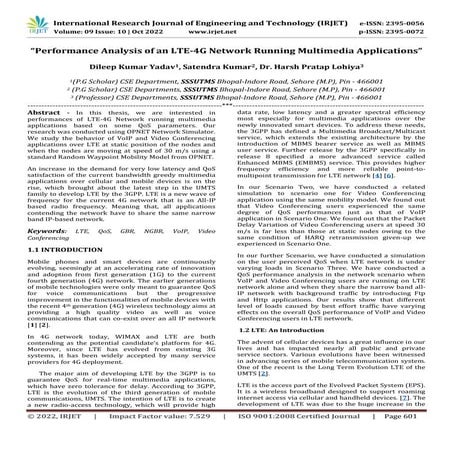 “Performance Analysis of an LTE-4G Network Running Multimedia Applications”