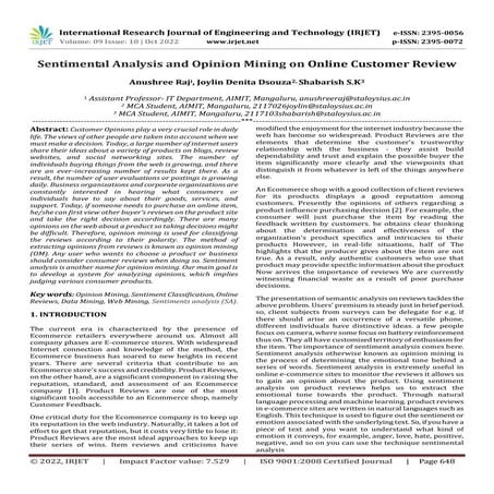 Sentimental Analysis and Opinion Mining on Online Customer Review