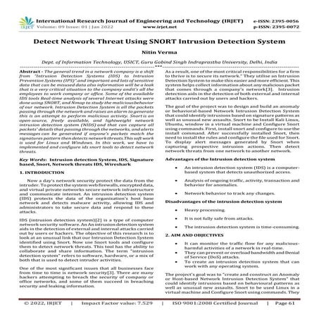 Detect Network Threat Using SNORT Intrusion Detection System