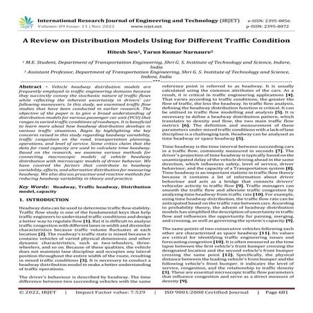 A Review on Distribution Models Using for Different Traffic Condition