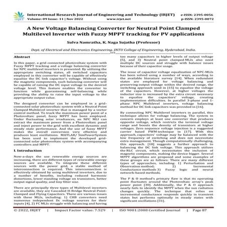A New Voltage Balancing Converter for Neutral Point Clamped Multilevel Invert...