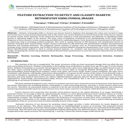 FEATURE EXTRACTION TO DETECT AND CLASSIFY DIABETIC RETINOPATHY USING FUNDAL I...