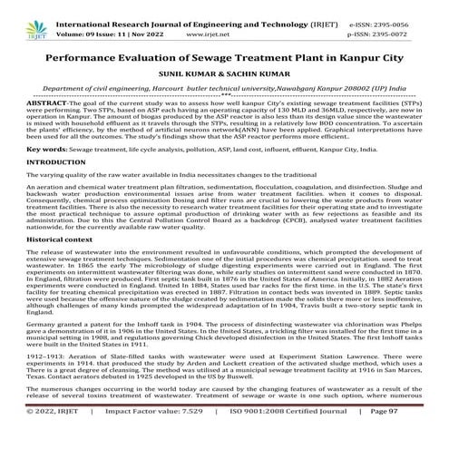 Performance Evaluation of Sewage Treatment Plant in Kanpur City