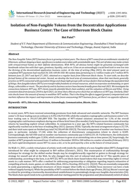 Isolation of Non-Fungible Tokens from the Decentralize Applications Business ...