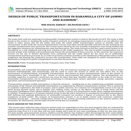DESIGN OF PUBLIC TRANSPORTATION IN BARAMULLA CITY OF JAMMU AND KASHMIR”.