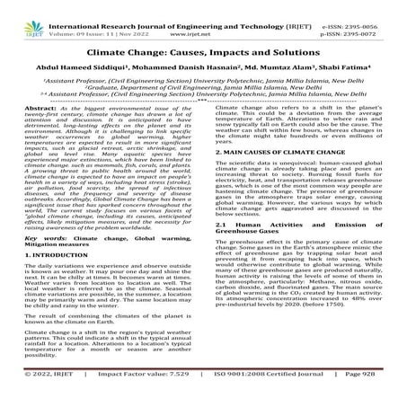 Climate Change: Causes, Impacts and Solutions