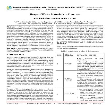 Usage of Waste Materials in Concrete | PDF