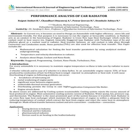 PERFORMANCE ANALYSIS OF CAR RADIATOR