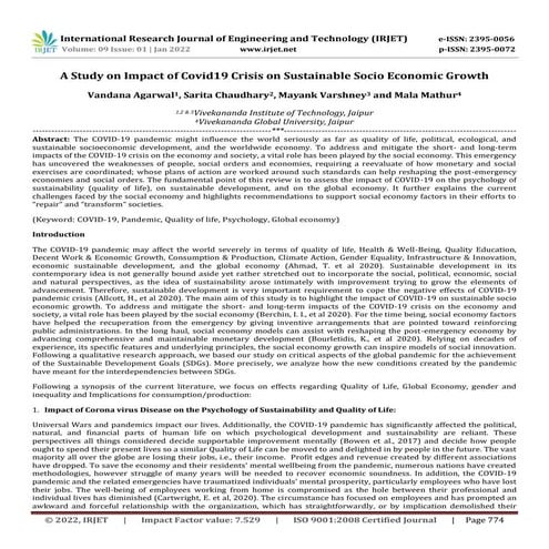 A Study on Impact of Covid19 Crisis on Sustainable Socio Economic Growth